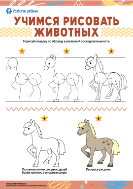 Учимся рисовать животных: лошадка