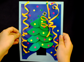 Аппликация или открытка с праздничной елкой 